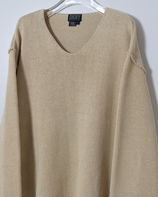 "DKNY" inside-out V-neck cotton knit sweater