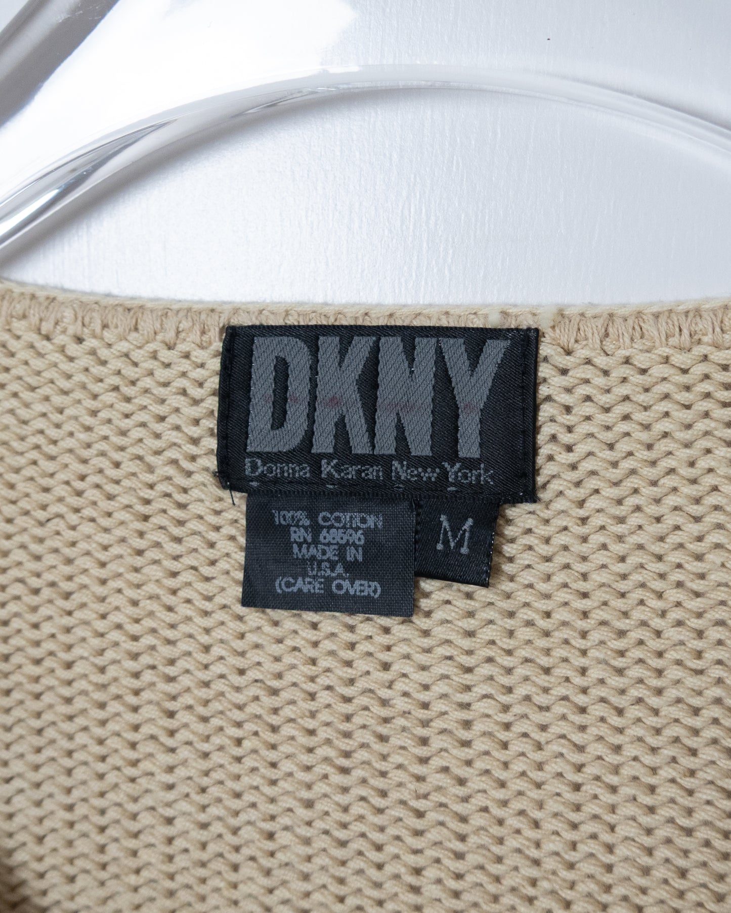 "DKNY" inside-out V-neck cotton knit sweater