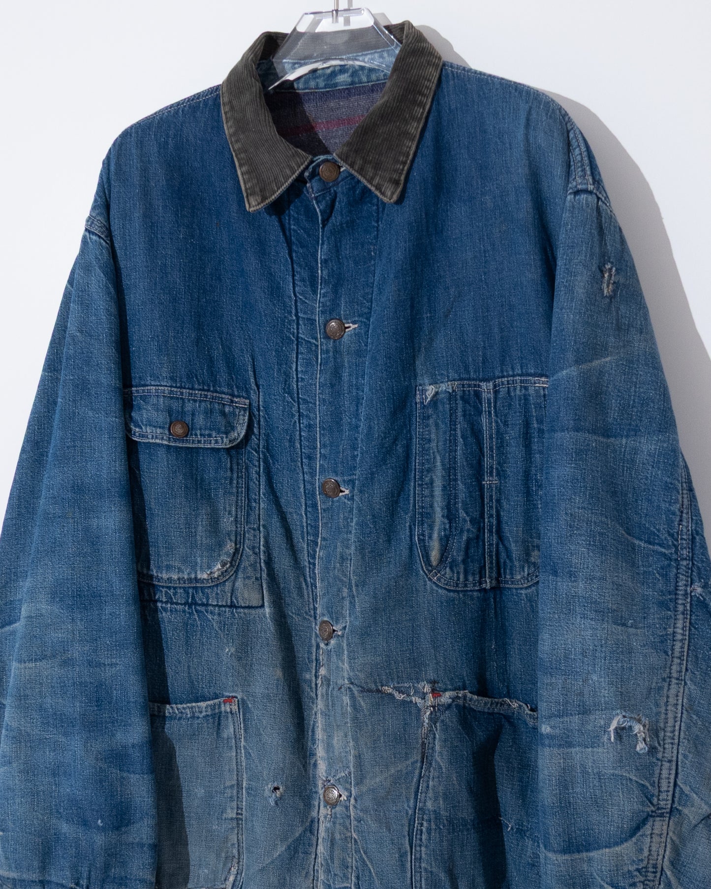 Vintage denim coverall jacket with blanket liner