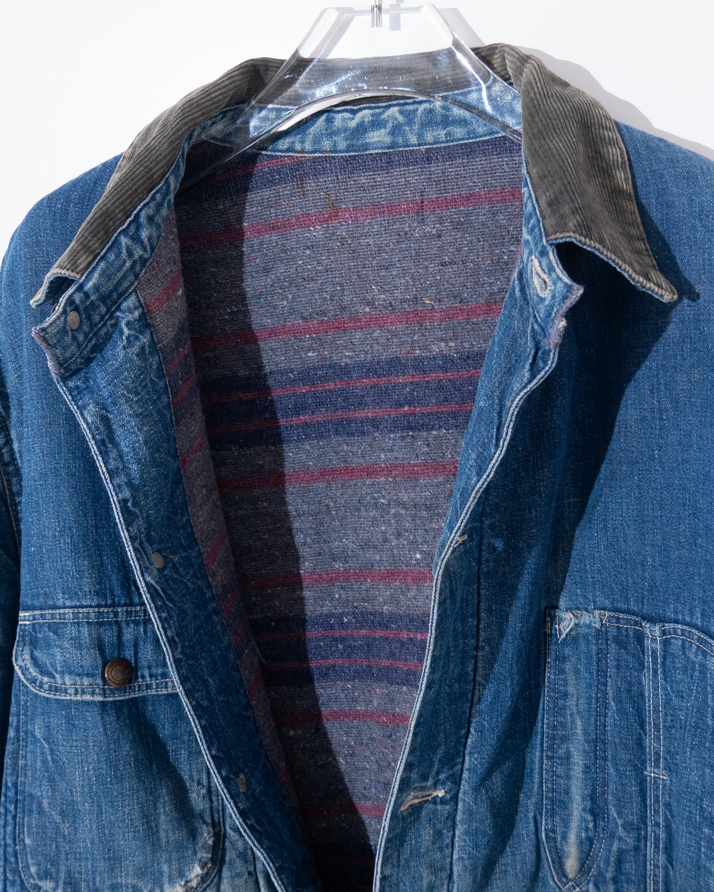 Vintage denim coverall jacket with blanket liner
