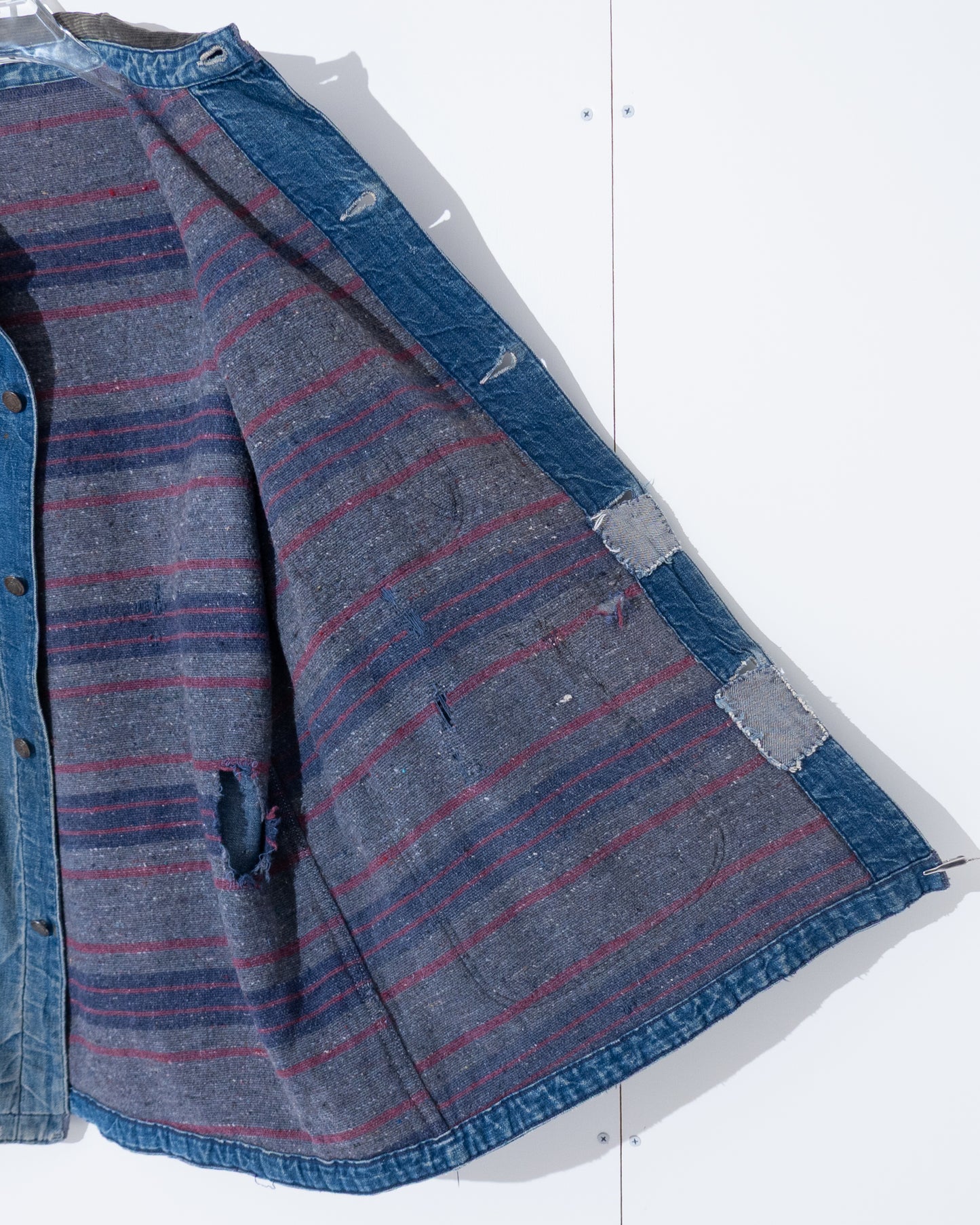 Vintage denim coverall jacket with blanket liner