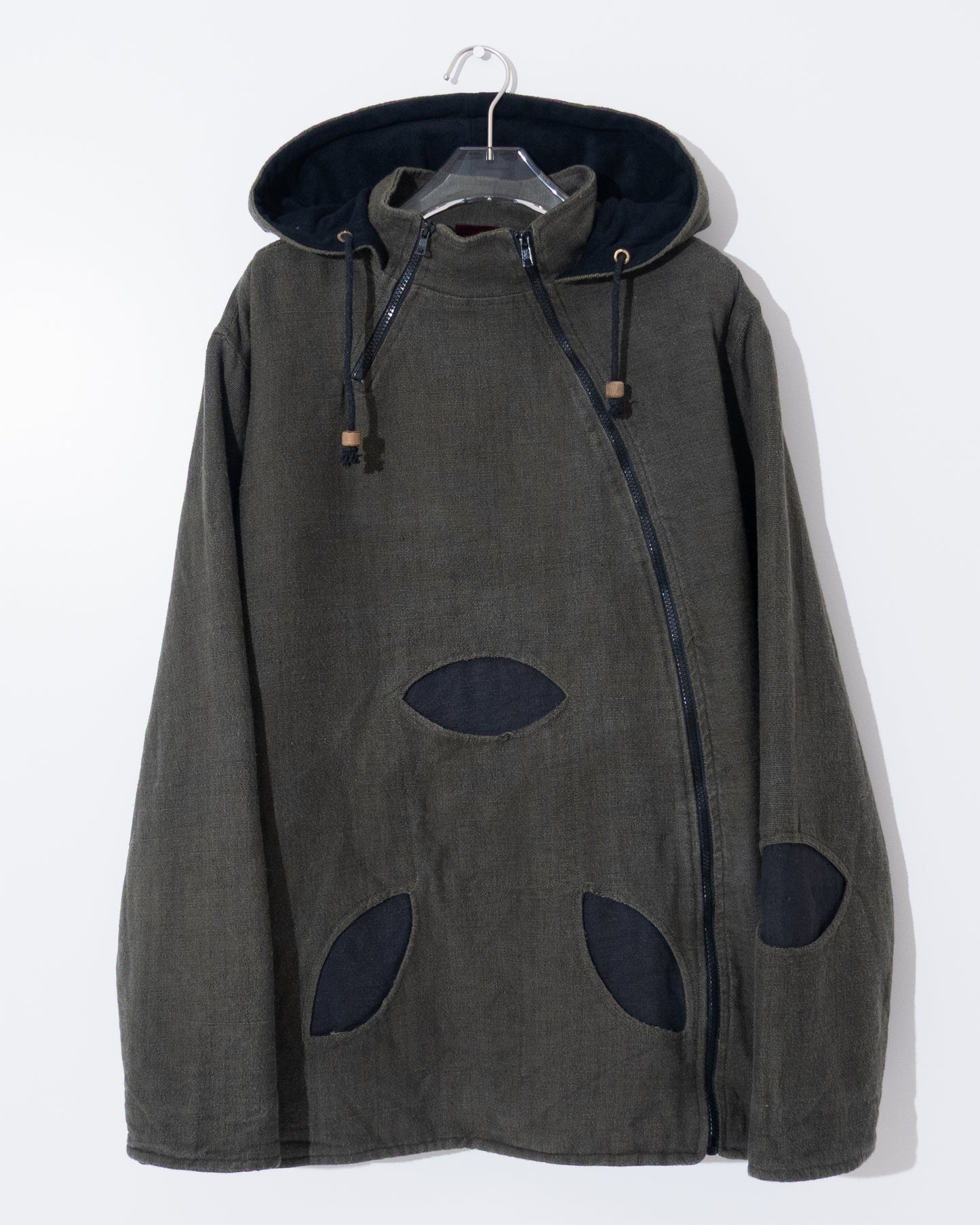 Diagonal zip hooded jacket