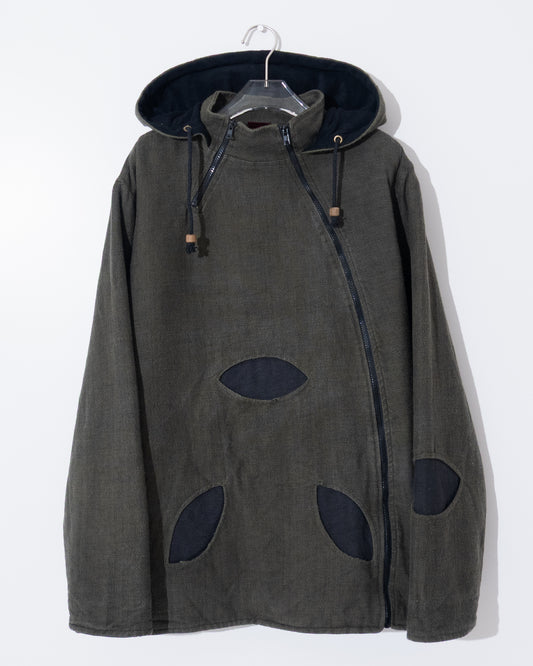 Diagonal zip hooded jacket