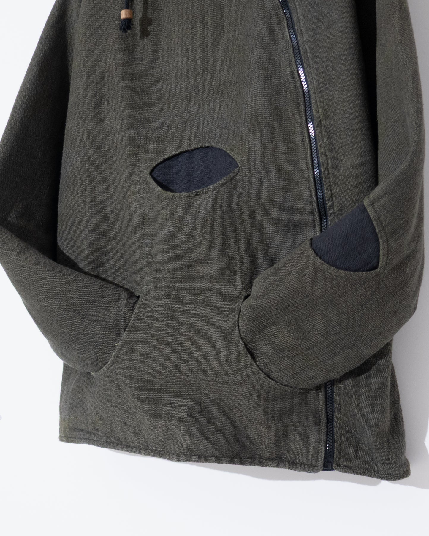 Diagonal zip hooded jacket