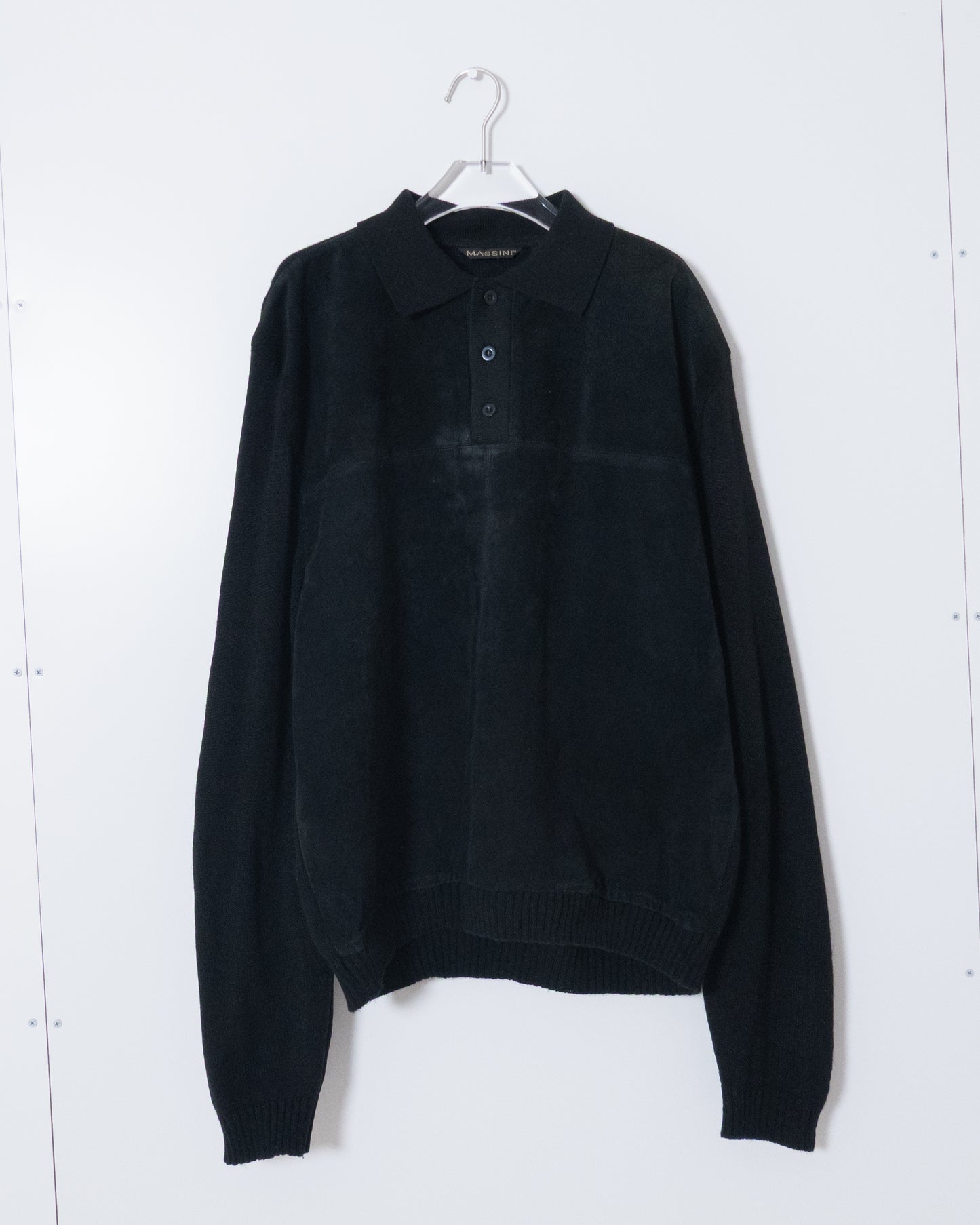 Leather panel knit polo shirt