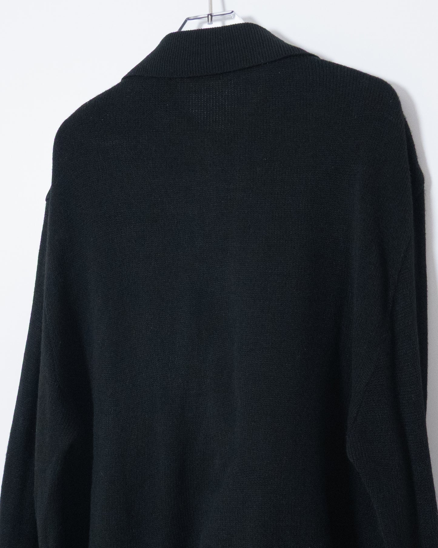 Leather panel knit polo shirt