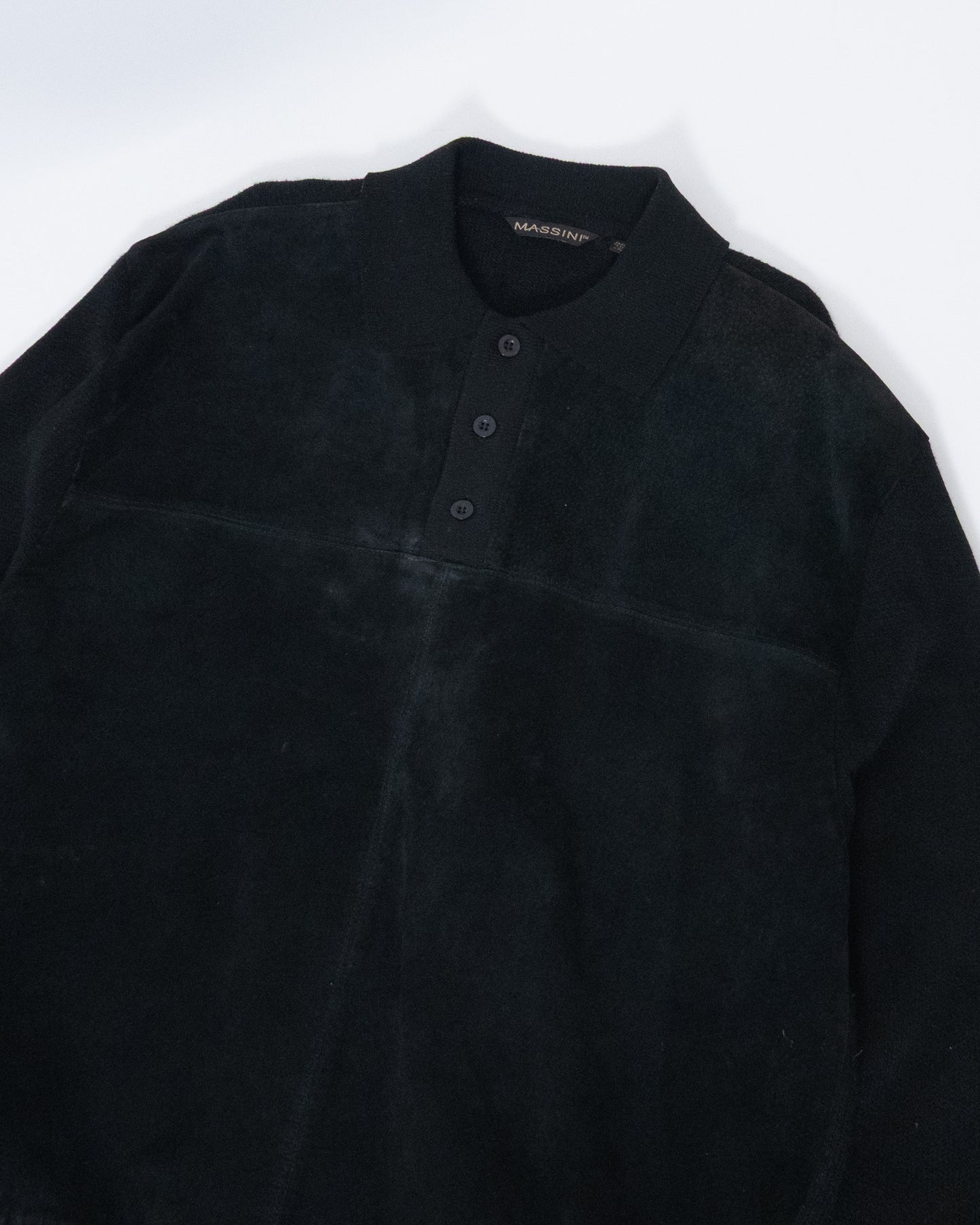 Leather panel knit polo shirt