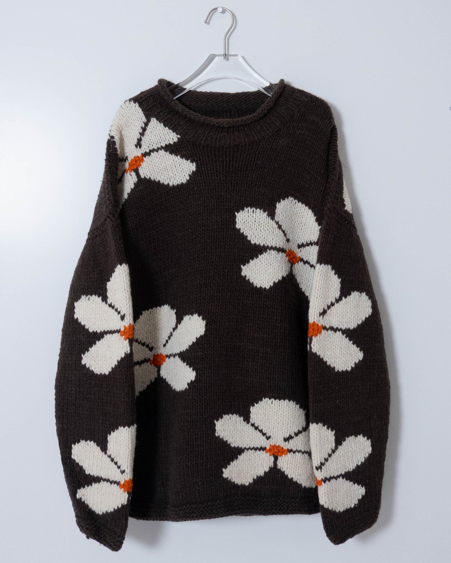 floral pattern roll neck ecuador hand knit sweater