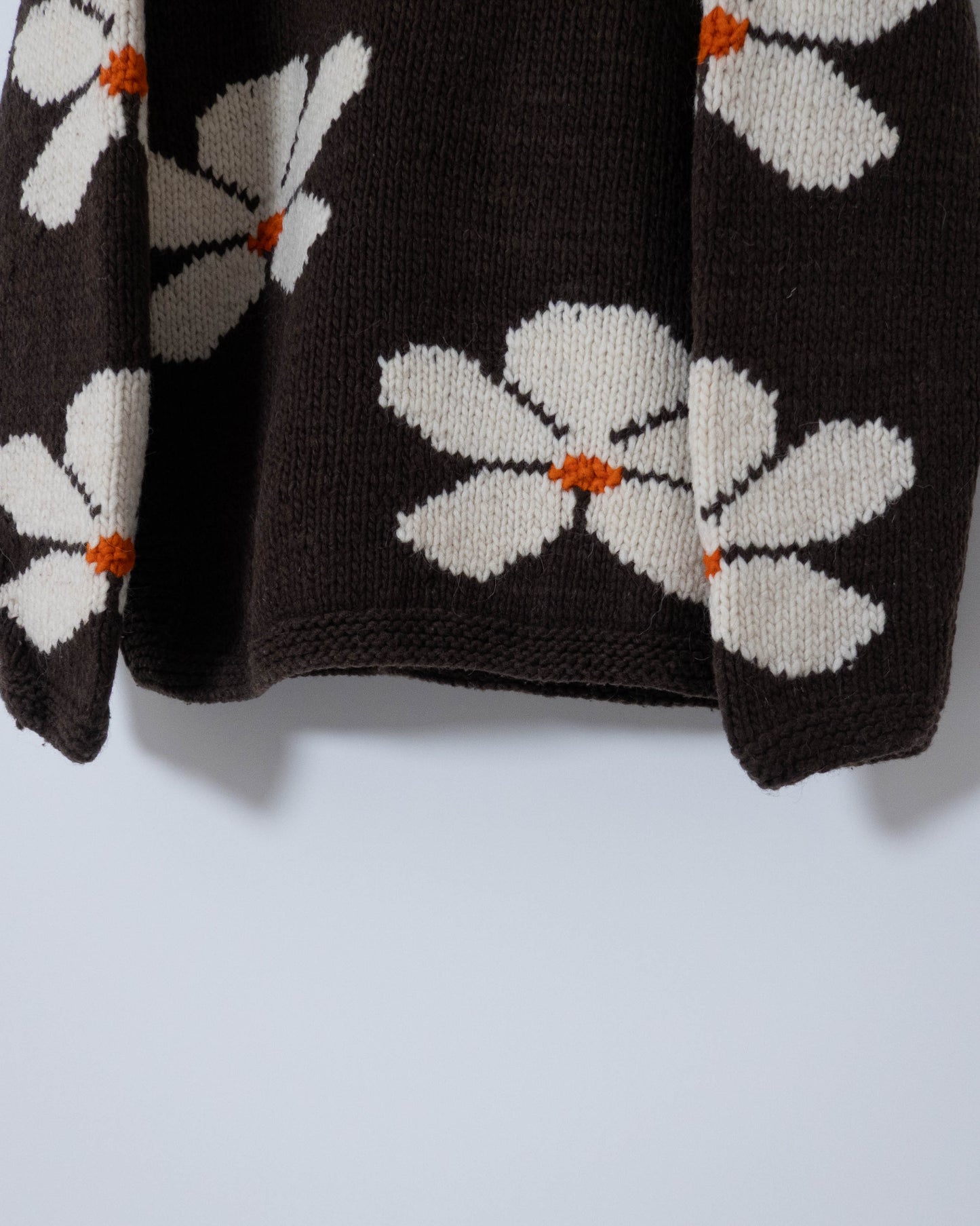 floral pattern roll neck ecuador hand knit sweater