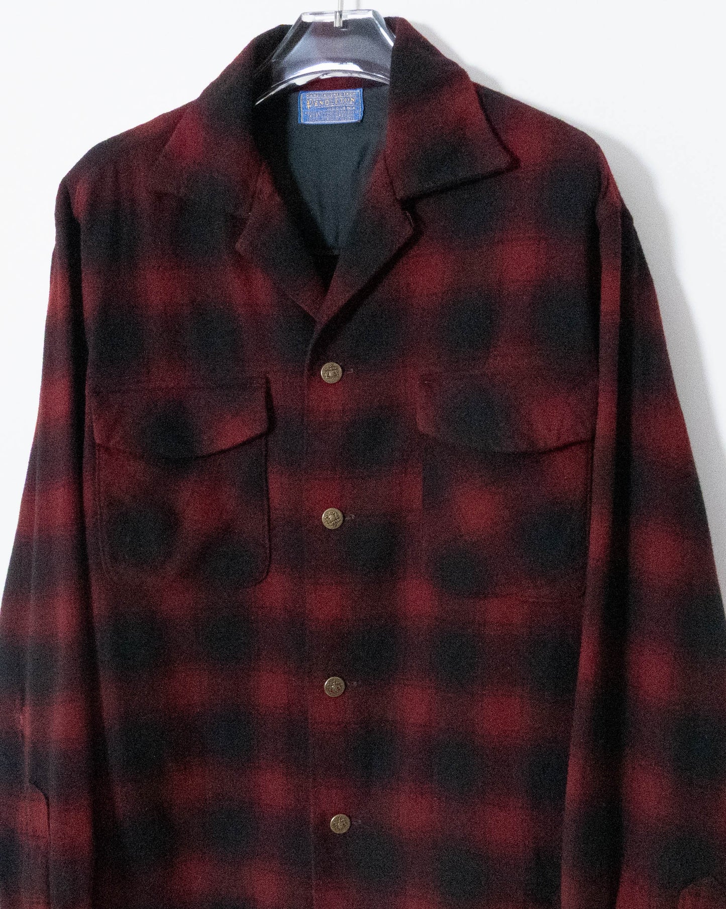 Vintage "PENDLETON" Shadow Plaid Open Collar Wool Shirt