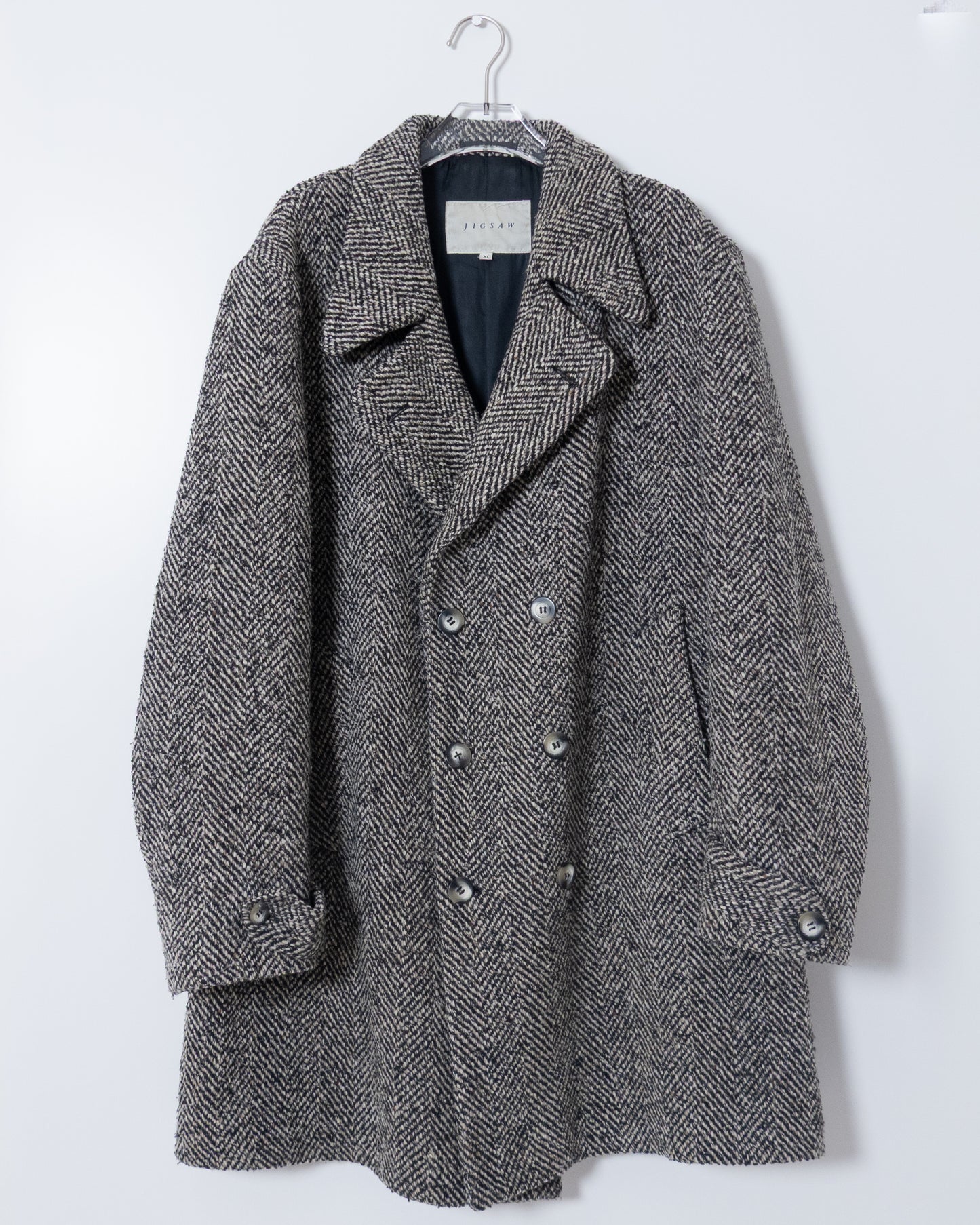 "JIGSAW" double-breasted herringbone tweed overcoat