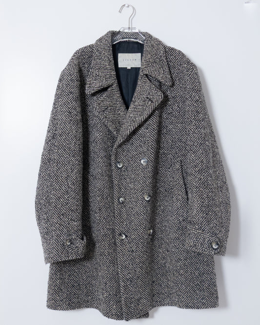 "JIGSAW" double-breasted herringbone tweed overcoat