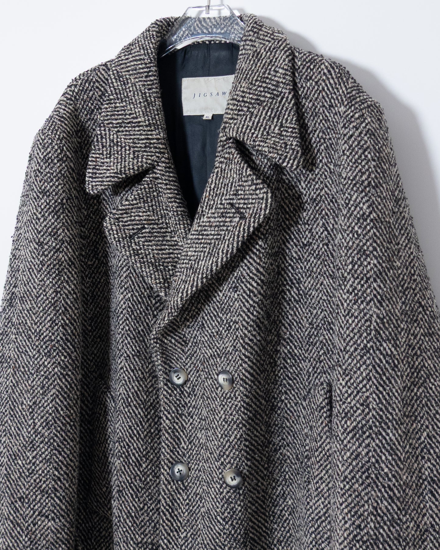 "JIGSAW" double-breasted herringbone tweed overcoat