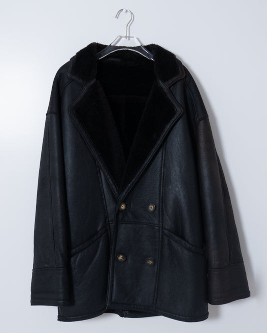 "SAWYER OF NAPA" mouton leather double-breasted coat