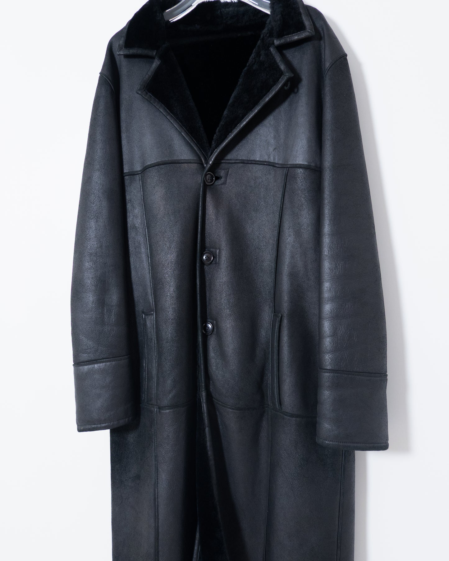 Mouton leather maxi coat