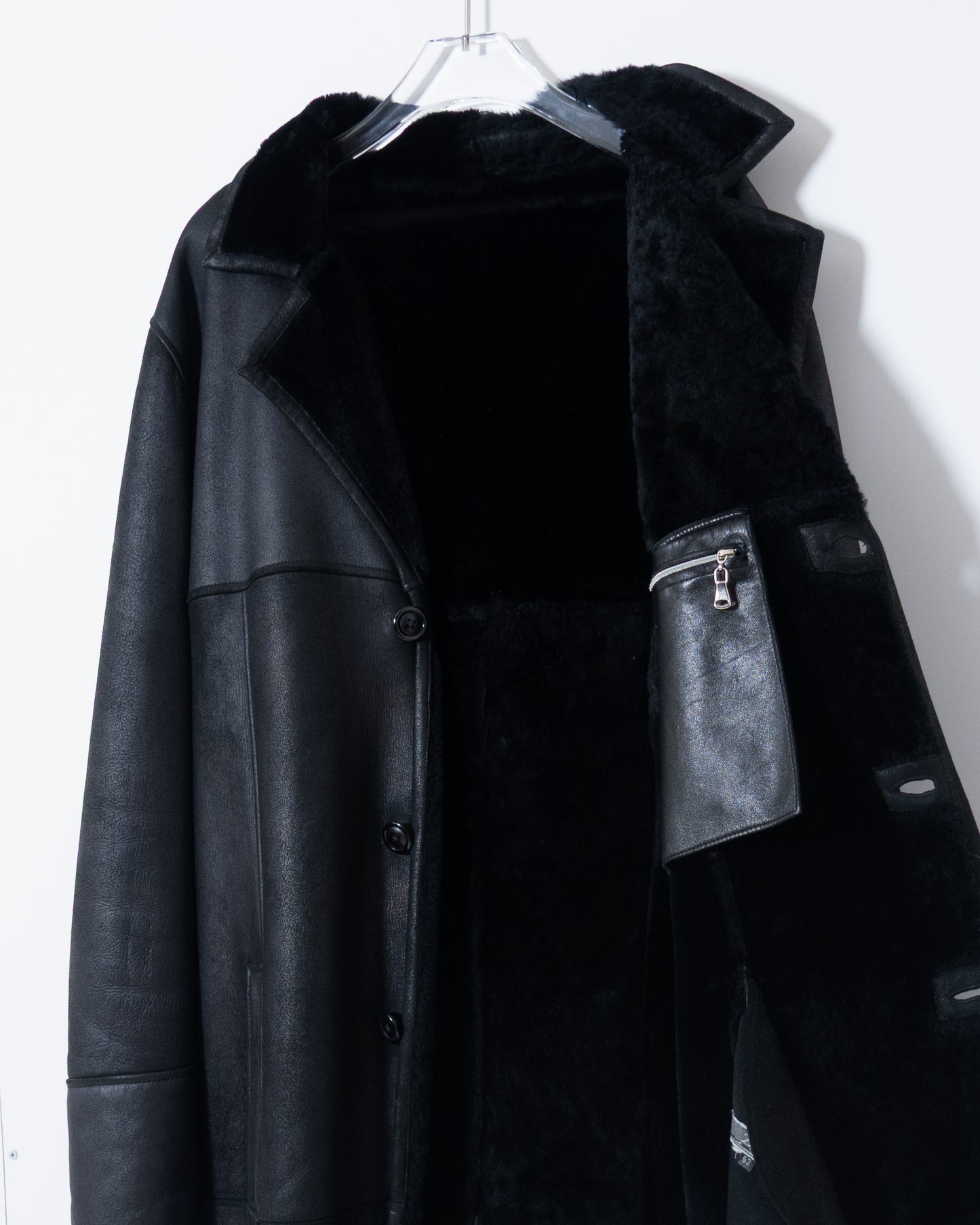 Mouton leather maxi coat