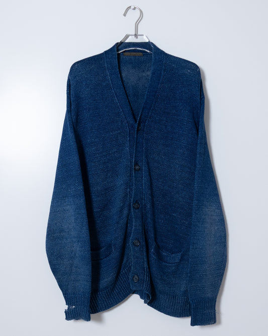 "Y's for men" indigo heavy linen knit cardigan