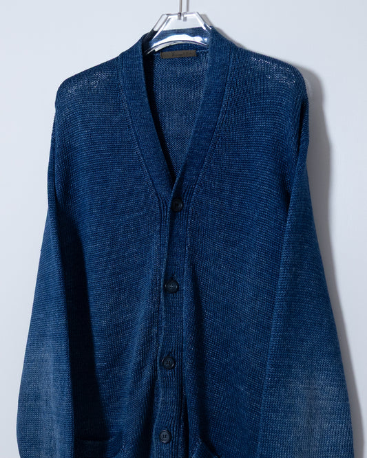 "Y's for men" indigo heavy linen knit cardigan