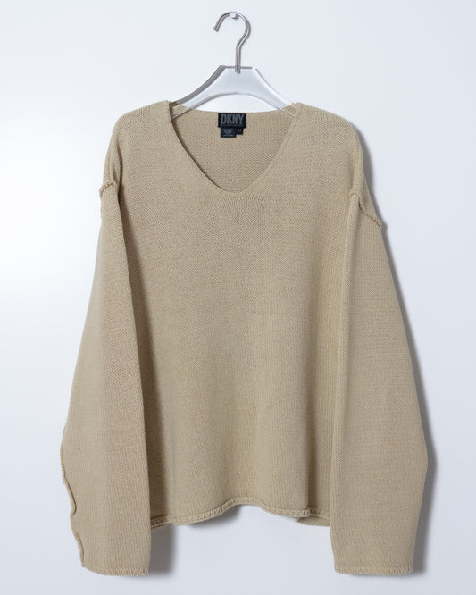 "DKNY" inside-out V-neck cotton knit sweater