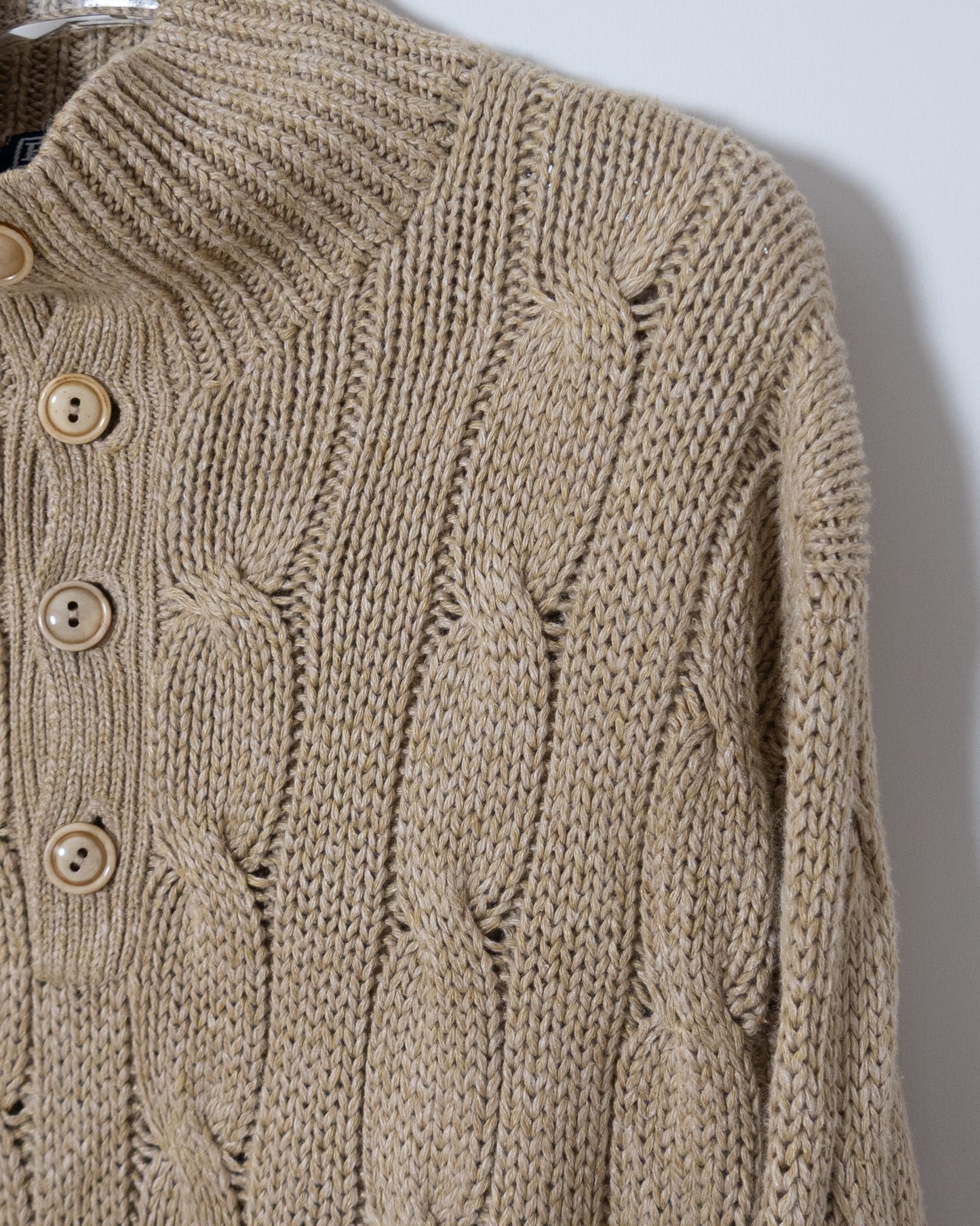 "Polo by Ralph Lauren" line × silk high neck aran knit sweater