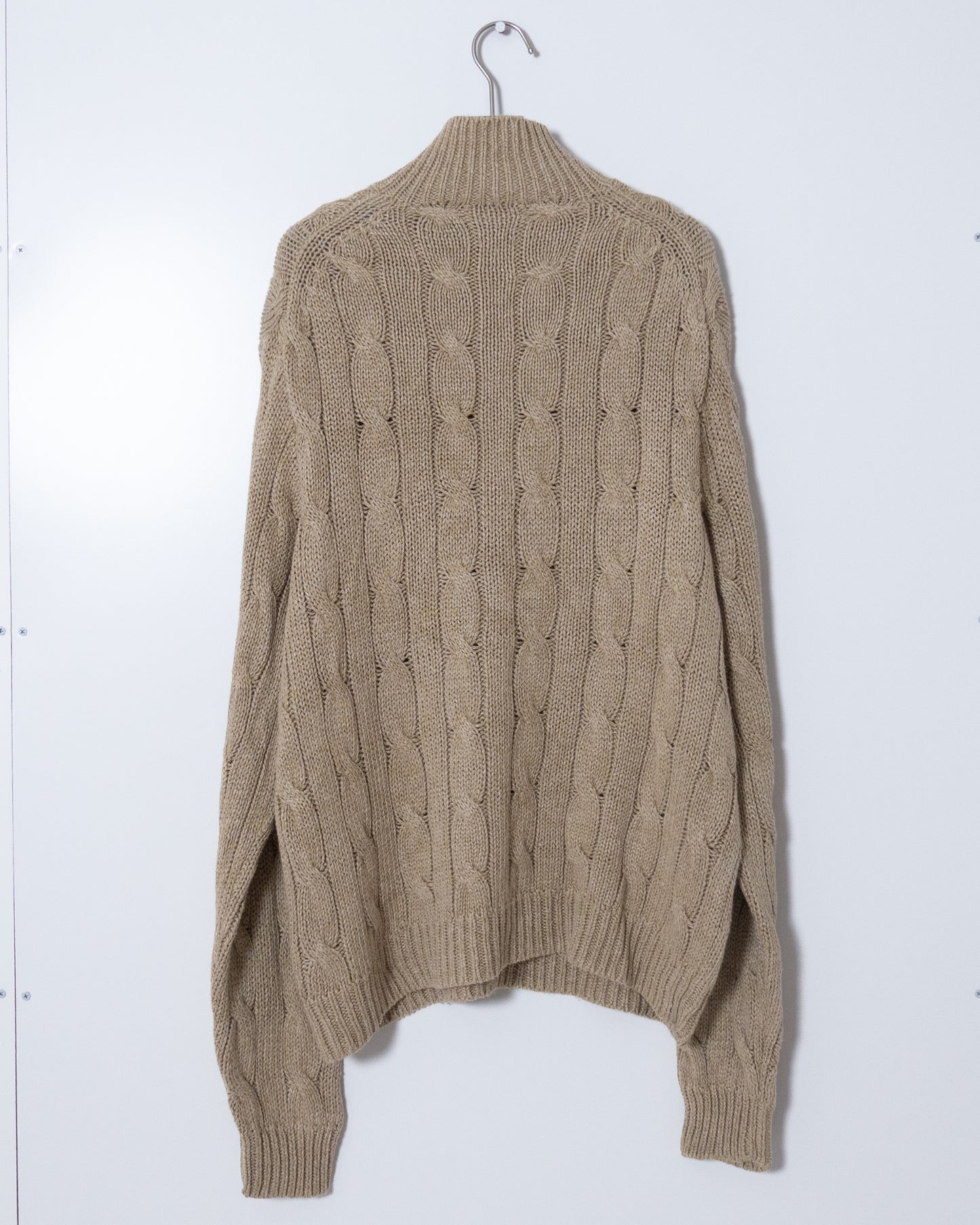 "Polo by Ralph Lauren" line × silk high neck aran knit sweater